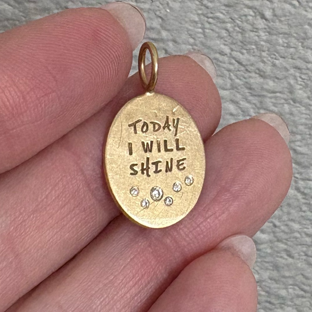 Heather B. Moore Today I Will Shine Oval Charm yellow gold white diamonds